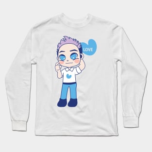 Dreamy Boy in Love Cartoon Illustration Long Sleeve T-Shirt